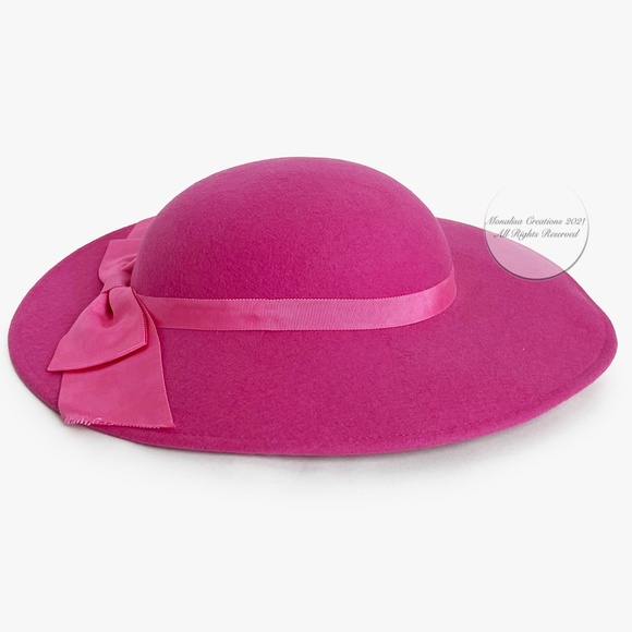 Bollman Wide Brim Hat Cartwheel Hat Doeskin Felt Wool Pink Fuchsia Vintage